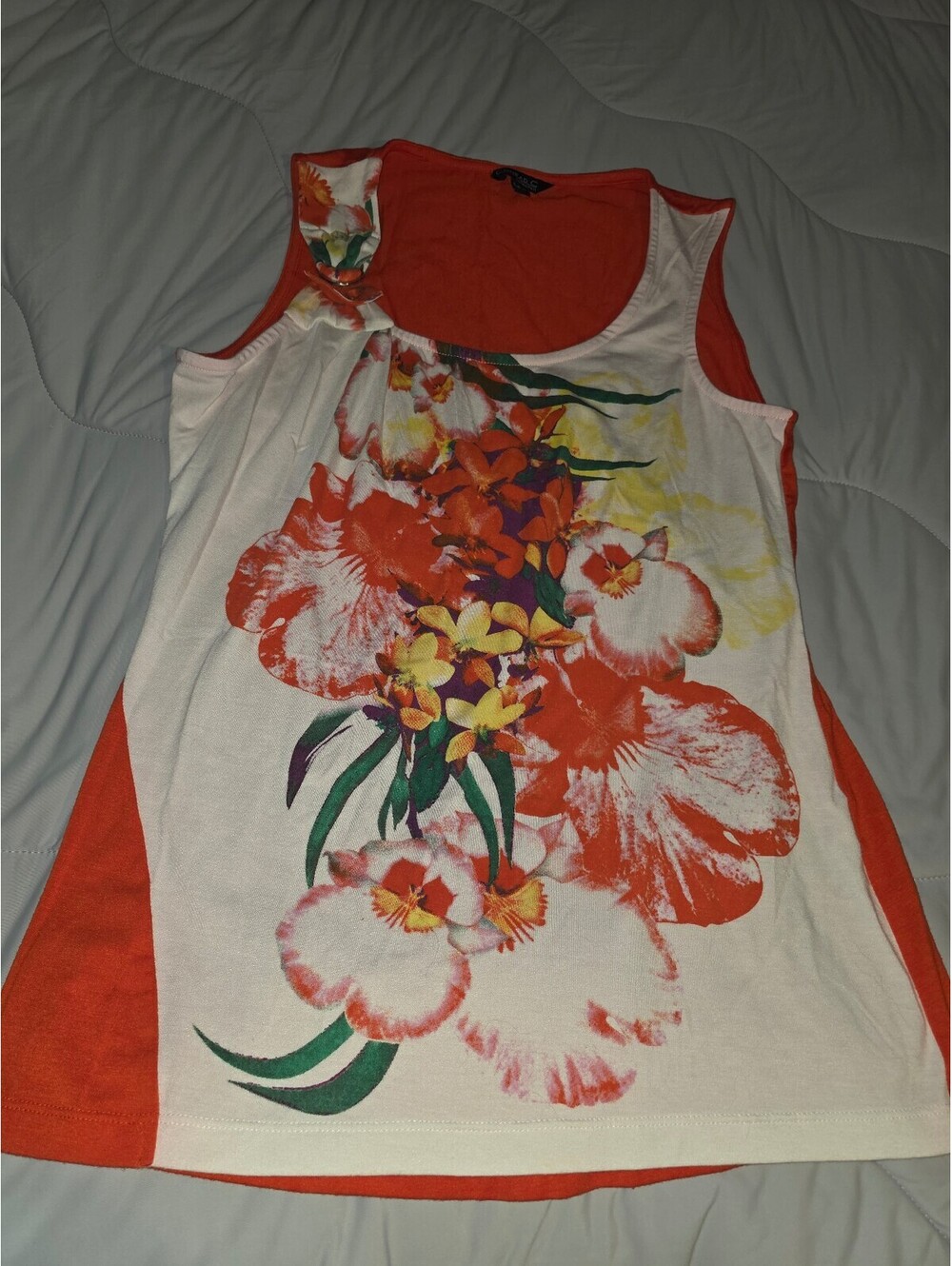 Conrad Collection Womens Orange Floral Summer Sleeveless Top - Small